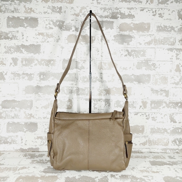 Great American Taupe Tan Purple Pattern Leather Works Shoulder Purse 0814 - Picture 8 of 13